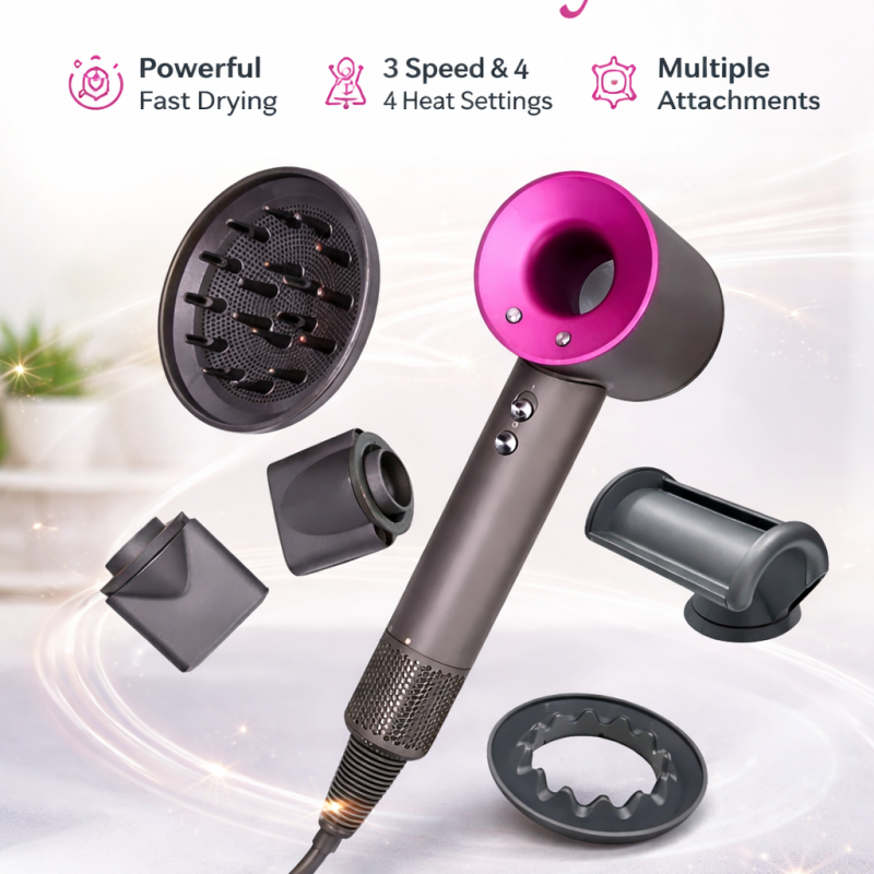 Necos Supersonic 5-in-1 Leafless Ionic Hair Dryer Salon-Grade 1600W Power | Fast Drying | Hot & Cold Air | Professional & Home Use