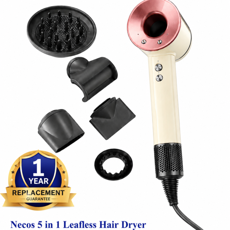 Necos Supersonic 5-in-1 Leafless Ionic Hair Dryer Salon-Grade 1600W Power | Fast Drying | Hot & Cold Air | Professional & Home Use | 1 Year Replacement Guarantee