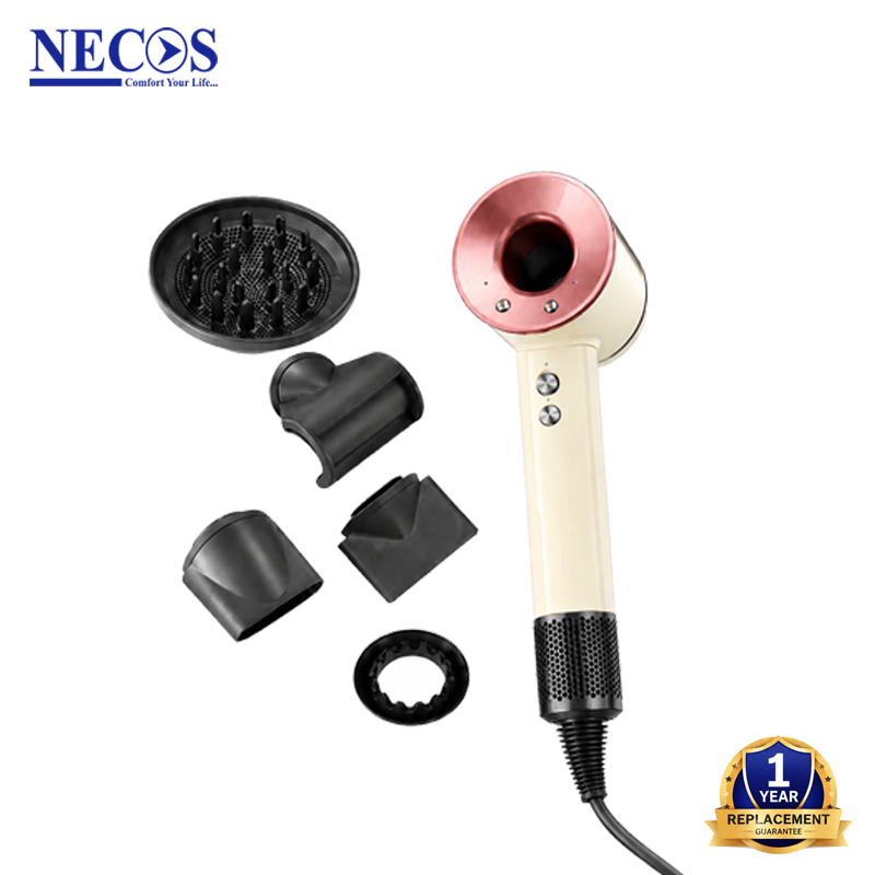 Necos Supersonic 5-in-1 Leafless Ionic Hair Dryer Salon-Grade 1600W Power | Fast Drying | Hot & Cold Air | Professional & Home Use | 1 Year Replacement Guarantee