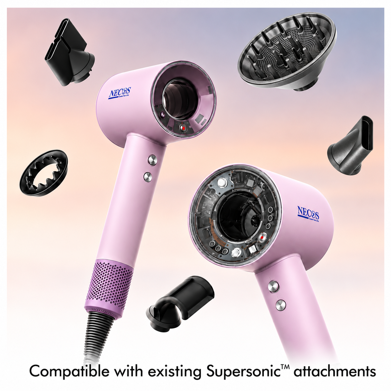 Necos Supersonic 5-in-1 Leafless Ionic Hair Dryer Salon-Grade 1600W Power | Fast Drying | Hot & Cold Air | Professional & Home Use | 1 Year Replacement Guarantee - Image 8