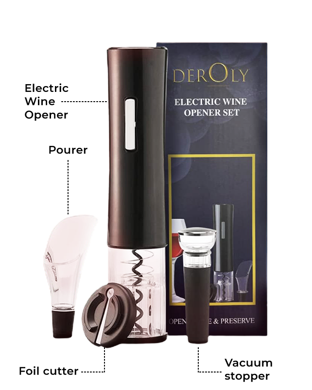 Deroly Rechargeable Electric Wine Bottle Opener – Professional Stainless Steel Automatic Corkscrew with Foil Cutter | Elegant Bar Tool & Perfect Gift for Wine Lovers - Image 3