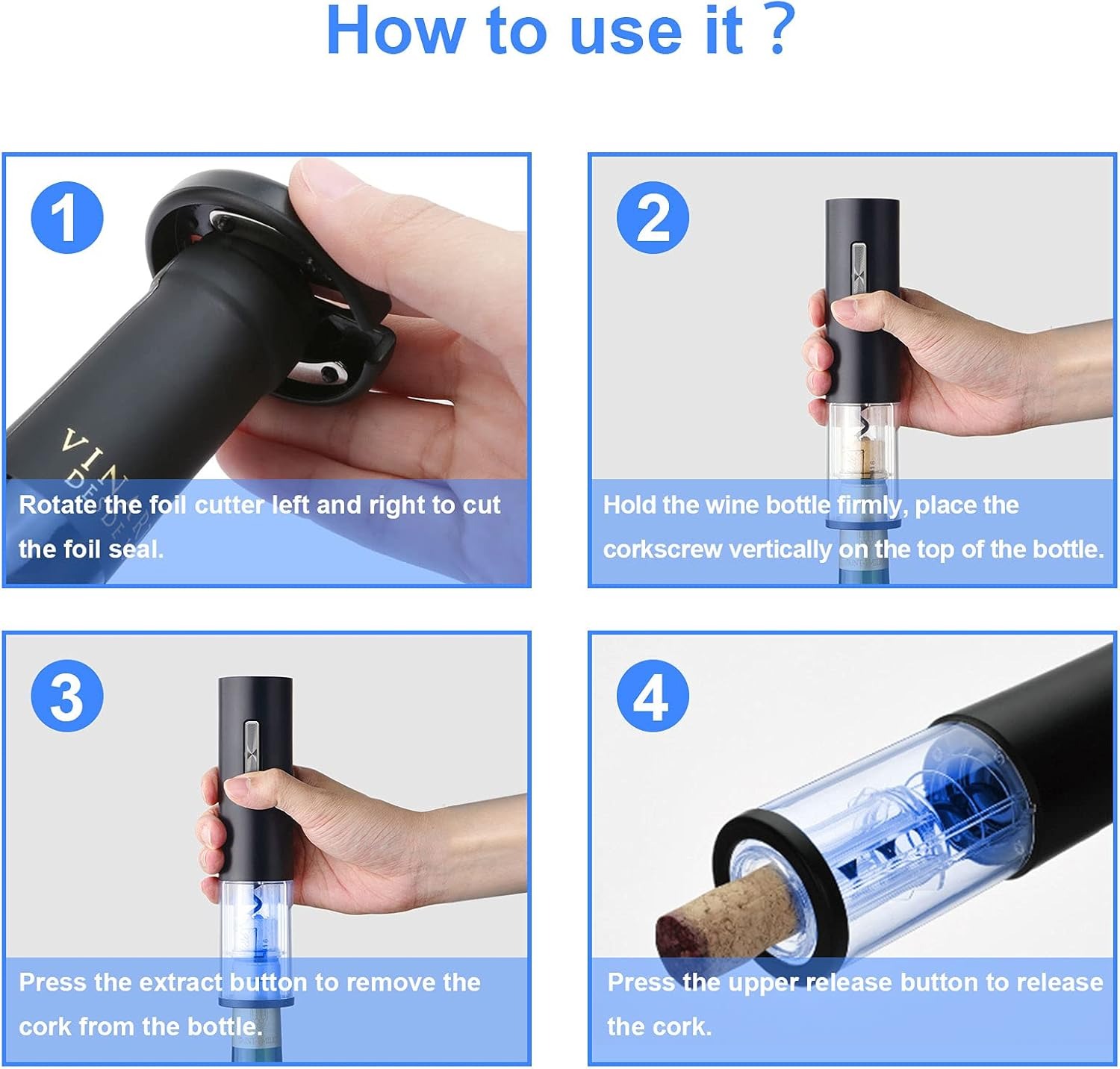 Deroly Rechargeable Electric Wine Bottle Opener – Professional Stainless Steel Automatic Corkscrew with Foil Cutter | Elegant Bar Tool & Perfect Gift for Wine Lovers - Image 6